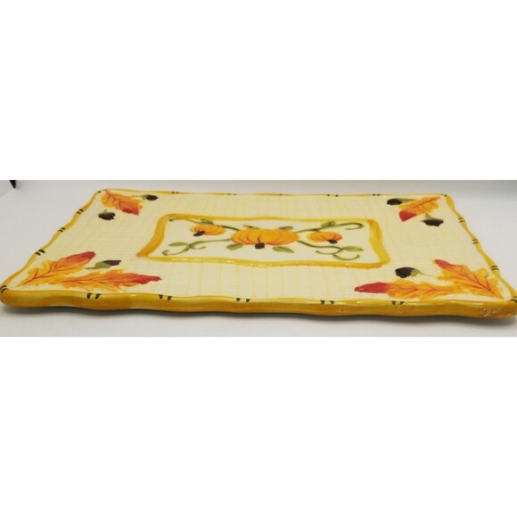 Fall Temptations by Tara Rectangle Tray Trivet Ceramic Pumpkin Autumn Acorn 6x9 - Picture 5 of 9